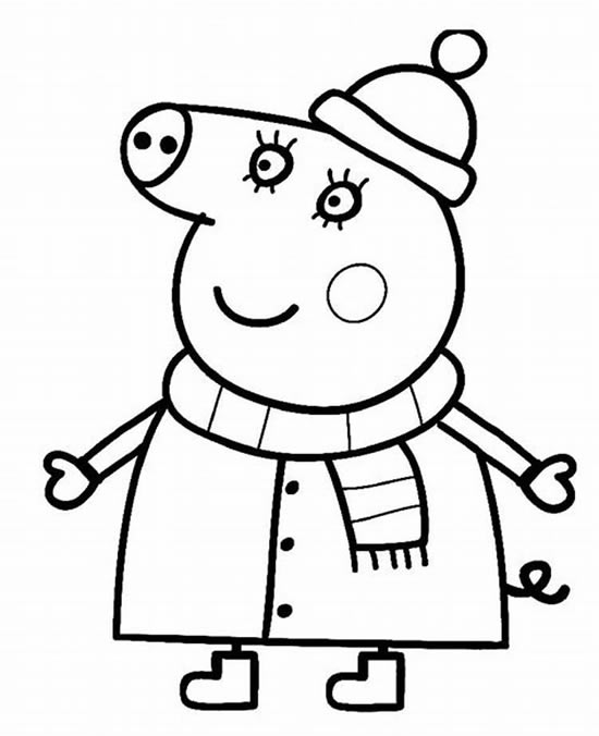 戴着围脖的小猪佩奇简笔画