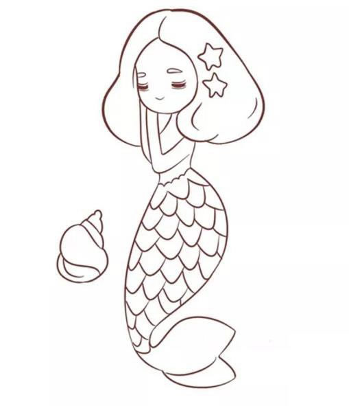 漂亮的美人鱼简笔画步骤