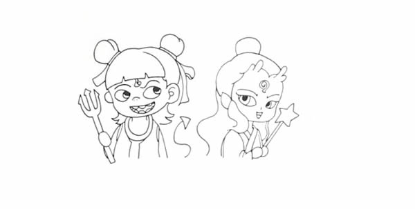 哪吒和敖丙简笔画