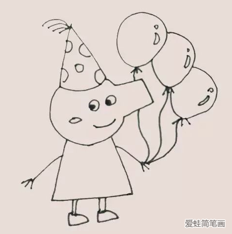 拿着气球的小猪佩奇简笔画 拿着气球的小猪佩奇简笔画