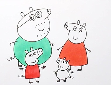 小猪佩奇一家人简笔画步骤