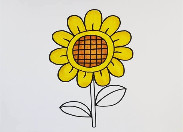 漂亮涂色的向日葵简笔画教程 漂亮涂色的向日葵简笔画教程