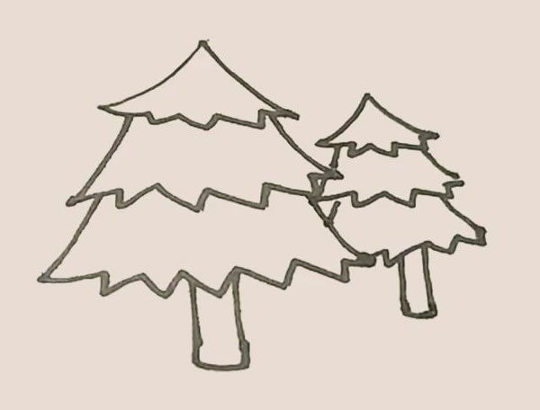 一大一小两棵松树的简笔画
