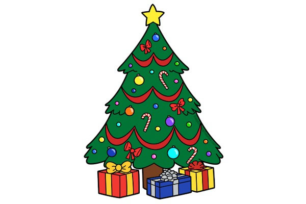彩色漂亮的圣诞树简笔画