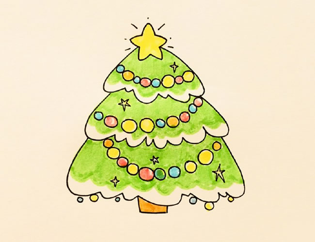 漂亮彩色的圣诞树简笔画