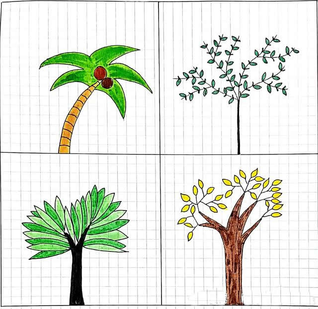 一组小清新的大树简笔画
