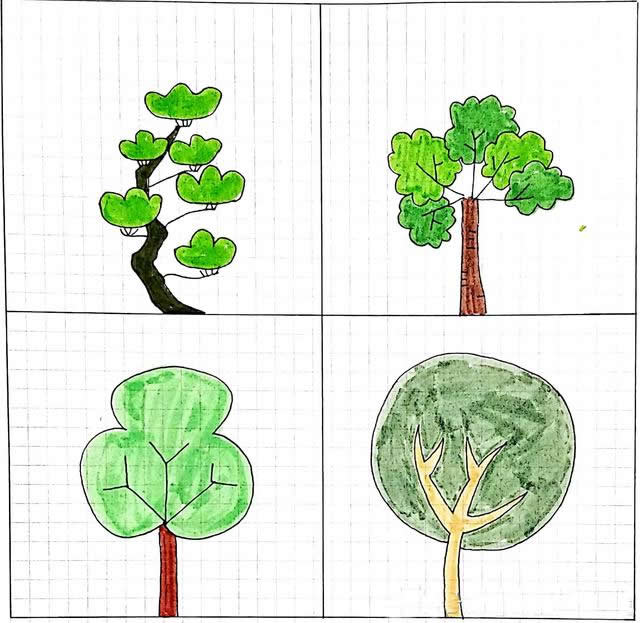 一组小清新的大树简笔画
