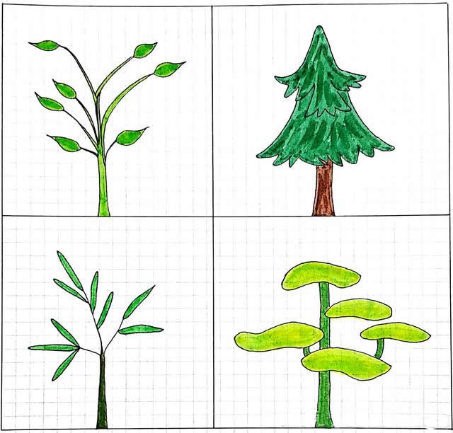 一组小清新的大树简笔画