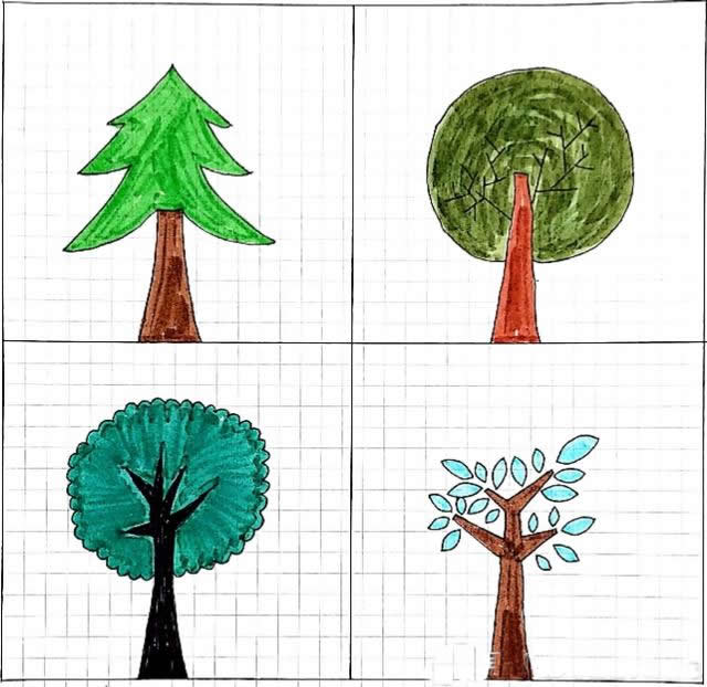 一组小清新的大树简笔画