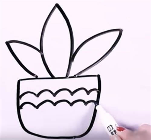 万年青盆栽简笔画步骤教程