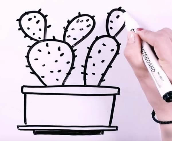 五步画出仙人掌盆栽简笔画