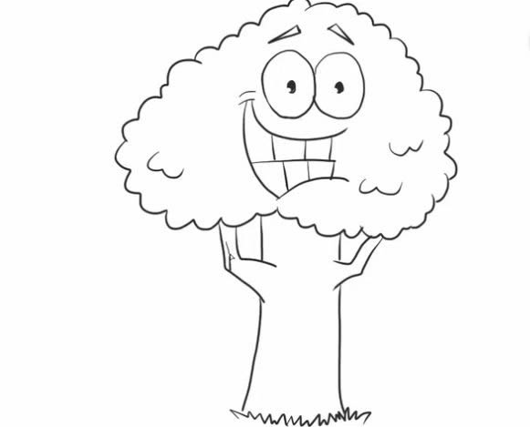 开心的卡通大树简笔画教程