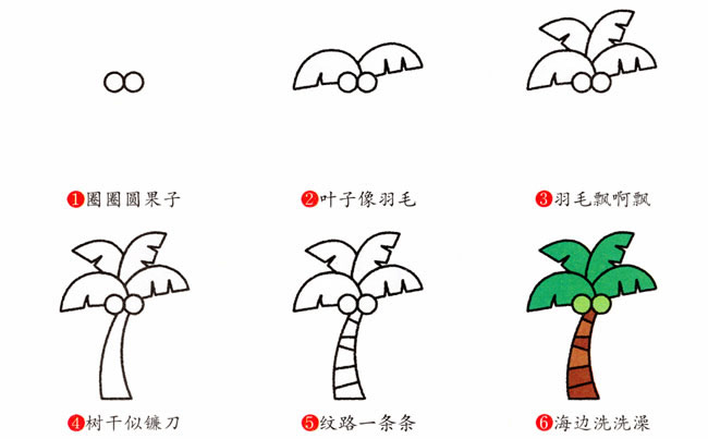 涂色的椰子树简笔画教程(椰子树简笔图片)