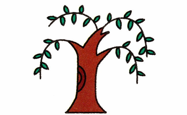 带颜色的柳树简笔画教程