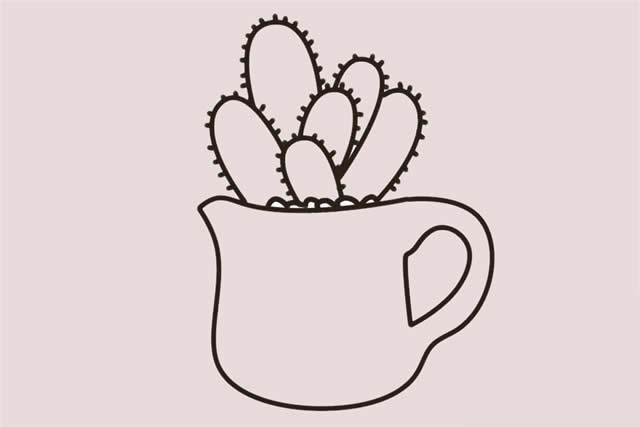 金手指仙人掌盆栽简笔画