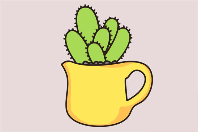 金手指仙人掌盆栽简笔画