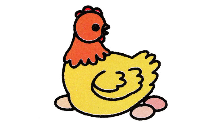 老母鸡下蛋的简笔画带颜色