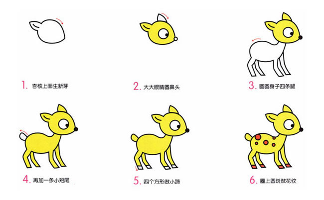 可爱带颜色的小鹿简笔画教程