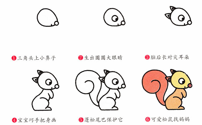 带颜色的松鼠简笔画步骤