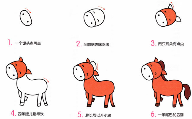 涂色的卡通小马简笔画步骤