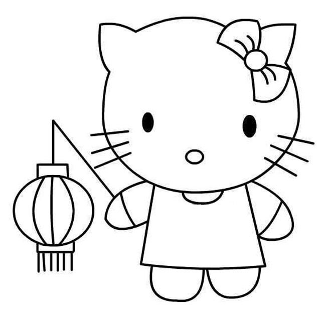 打灯笼的小猫卡通简笔画