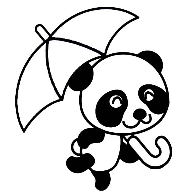 打着雨伞的卡通熊猫简笔画