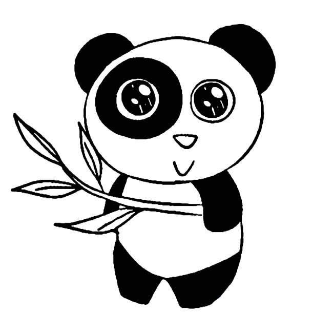 拿着竹叶的卡通熊猫简笔画