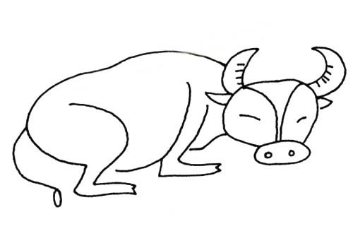 躺在地上的水牛简笔画