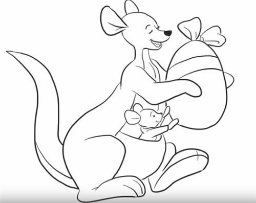 开心的袋鼠妈妈和宝宝简笔画