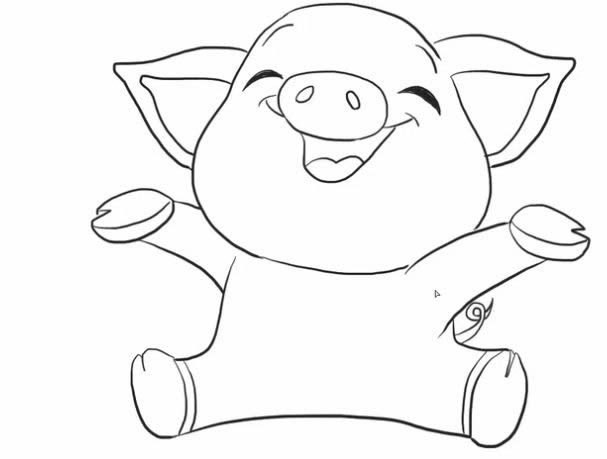 坐在地上大笑的小猪简笔画