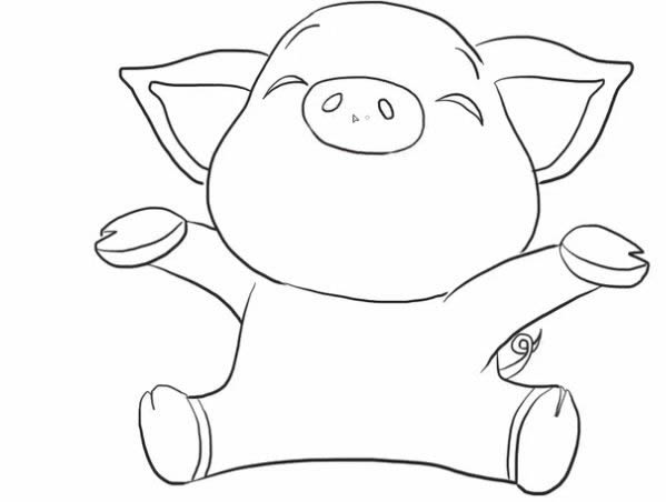 坐在地上大笑的小猪简笔画
