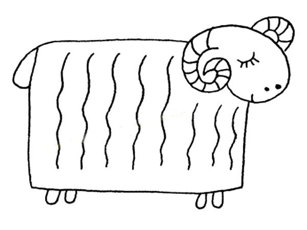 卡通长方形的绵羊简笔画