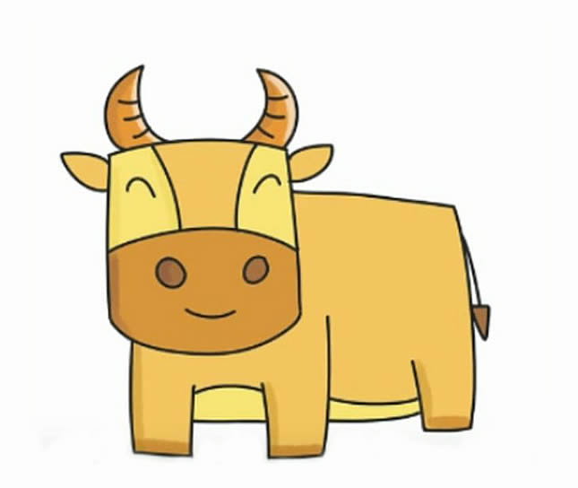 卡通的黄牛简笔画步骤教程