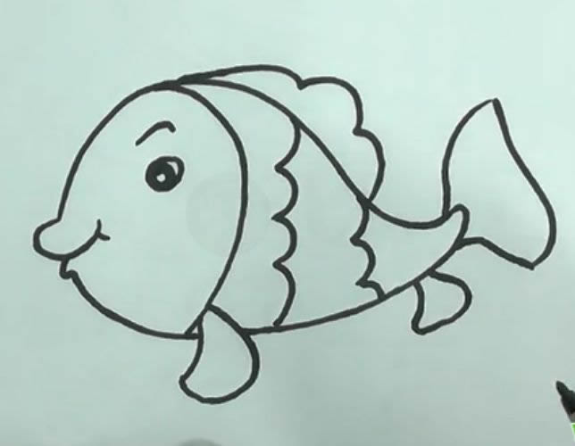 带颜色的可爱金鱼简笔画教程
