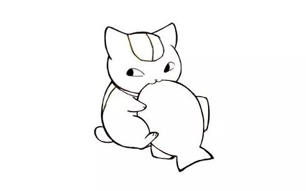小猫吃鱼简笔画步骤