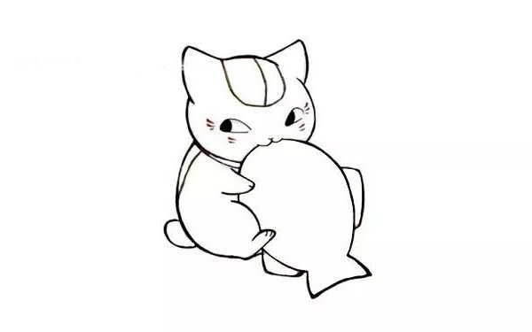 小猫吃鱼简笔画步骤