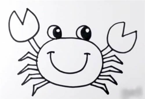 开心的卡通螃蟹简笔画教程