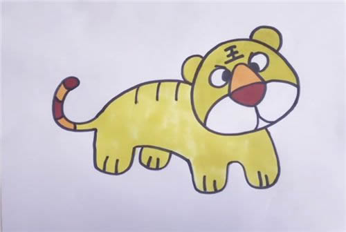 涂色的卡通老虎简笔画步骤