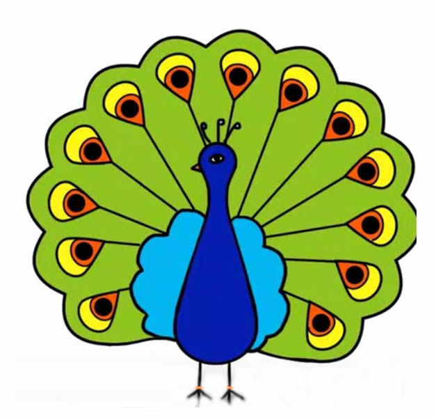 带颜色的孔雀开屏简笔画教程
