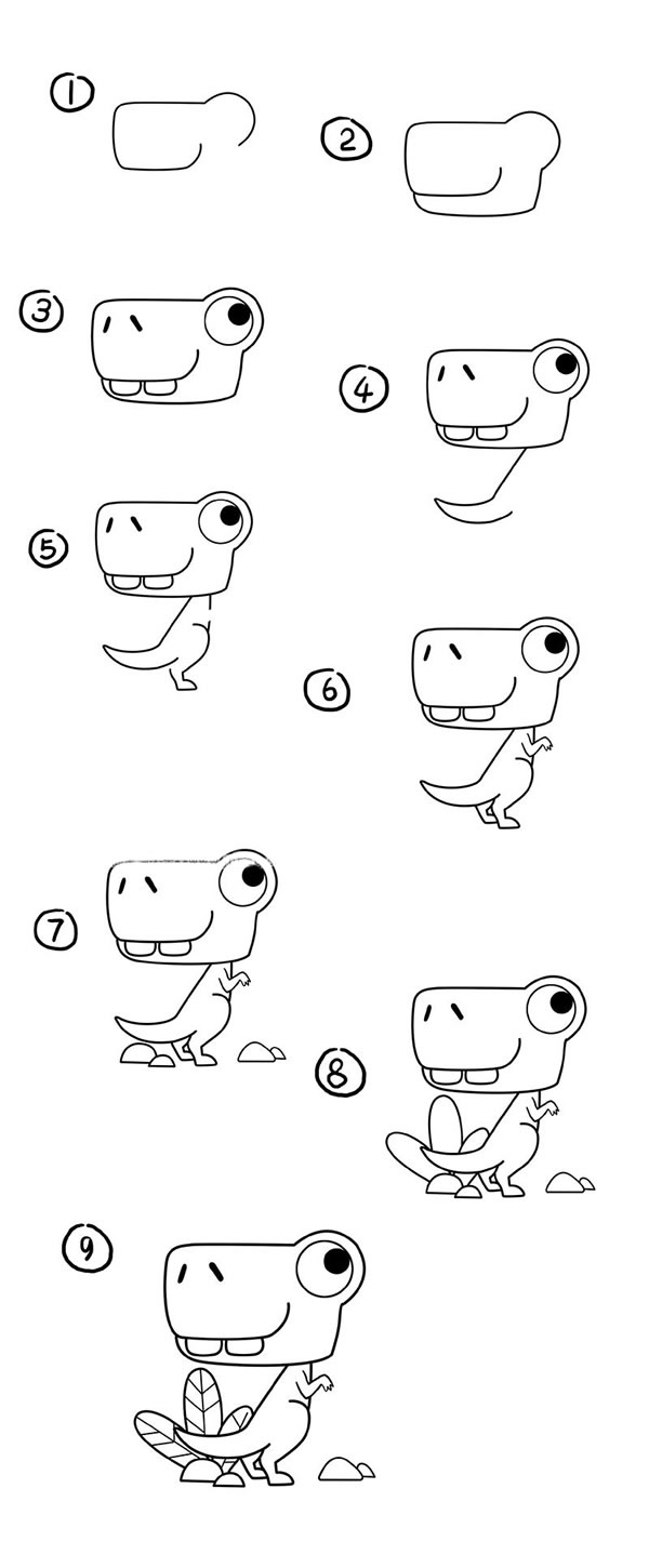 可爱的涂色小恐龙简笔画