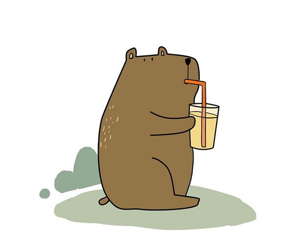 喝饮料的小熊简笔画