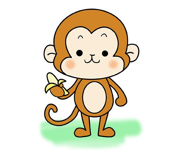 拿着香蕉的卡通猴子简笔画