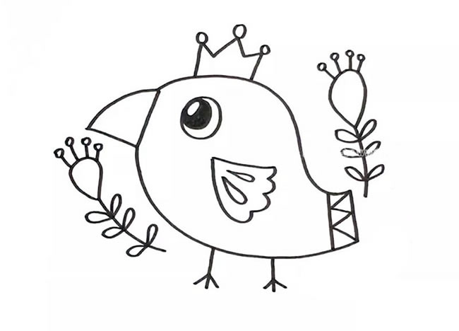 戴着皇冠的可爱小鸟简笔画
