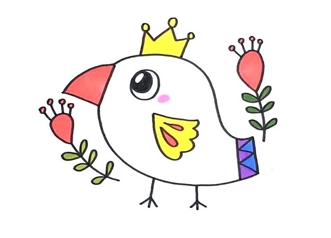 戴着皇冠的可爱小鸟简笔画