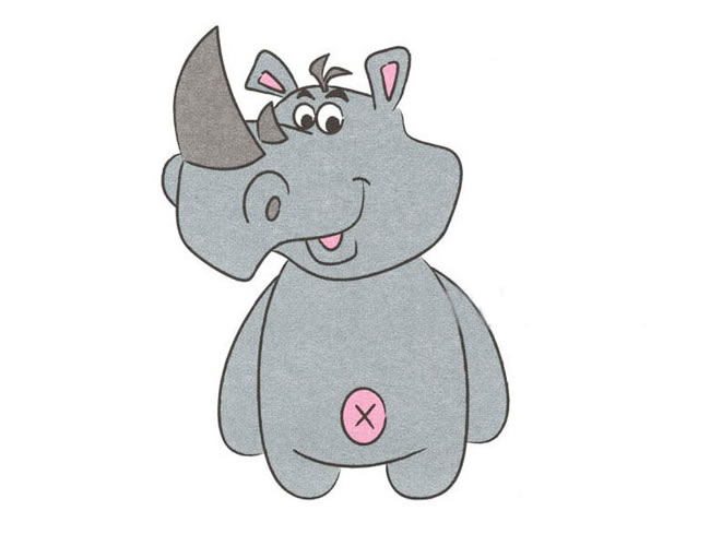卡通犀牛简笔画步骤教程