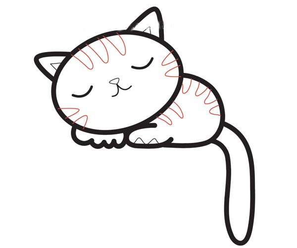 熟睡的小猫咪简笔画步骤