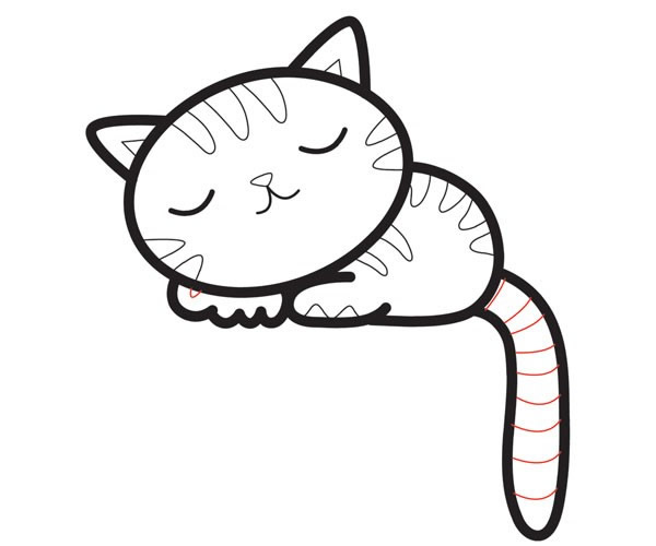 熟睡的小猫咪简笔画步骤
