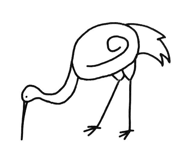 正在觅食的丹顶鹤简笔画