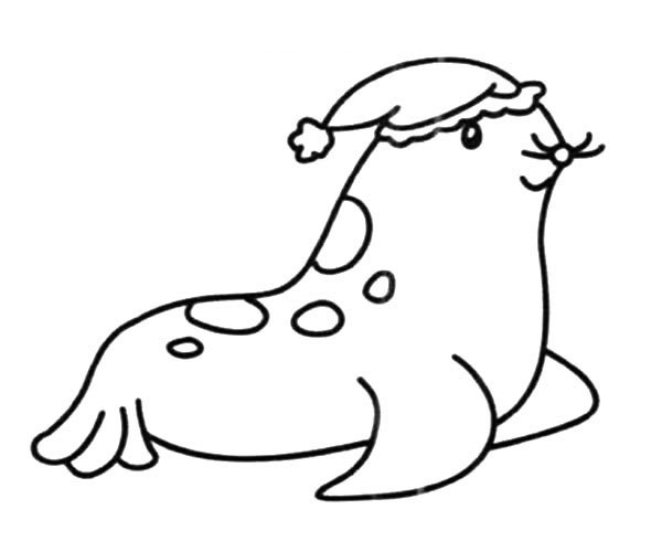 带着睡帽的海豹卡通简笔画