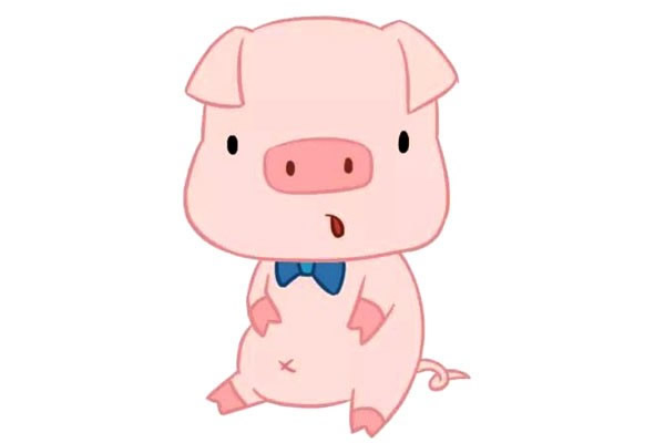打领结的卡通小猪简笔画